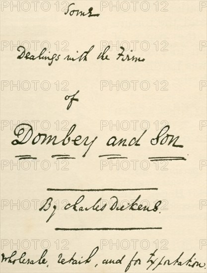 Title page to manuscript of Dombey and Son in Charles DIckens own hand writing.