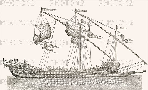 A 16th century galley ship.