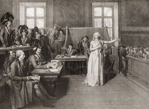 The trial of Marie-Antoinette before the French Revolutionary Tribunal.