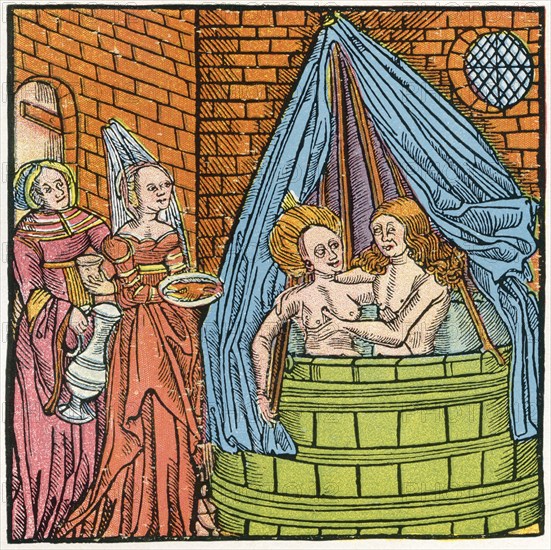 Bathing scene from the middle ages.