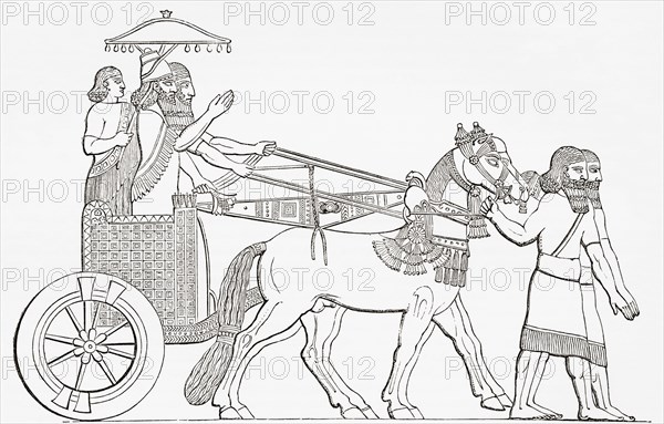 An Assyrian king in his chariot of state.
