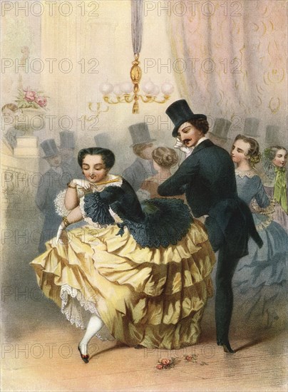 Ballroom scene in the 19th century.