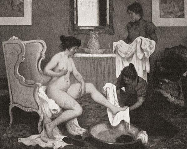 Woman at her toilet.