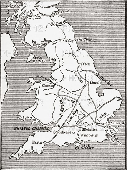 Map showing the Roman roads in Britain.