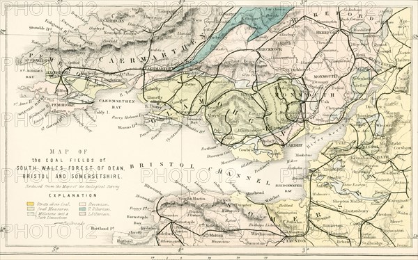 Map showing the coalfields of South Wales.