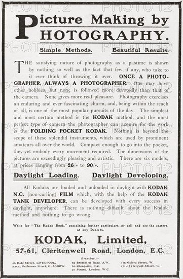 Early 20th Century Advertisement For Photography Using Kodak Camera And Film.