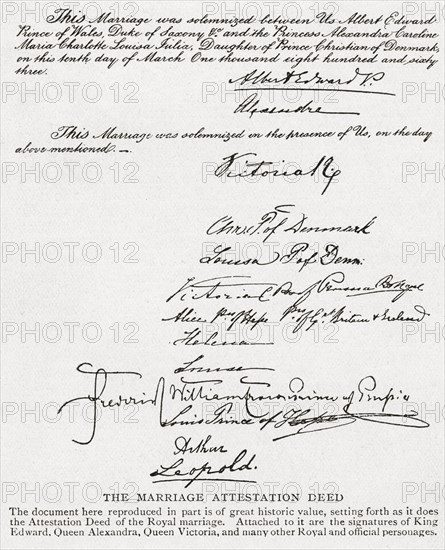 Part of The Attestation Deed of the royal marriage in 1863 between Albert Edward.