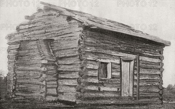 One room, one window, dirt floor log cabin at Sinking Spring Farm.