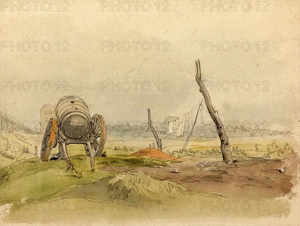 Paysage avec chariot et corde à linge