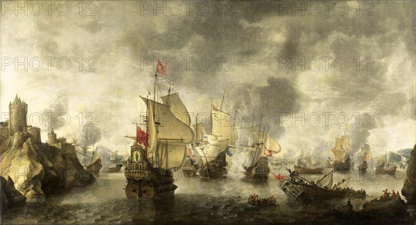 Battle of the combined Venetian and Dutch fleets against the Turks in the Bay of Foya.