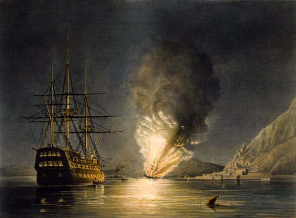 The Explosion of the U.S. Steam Frigate Missouri at Gibralter.