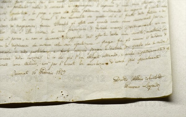 Letter with handwritten signature by Giacomo Leopardi