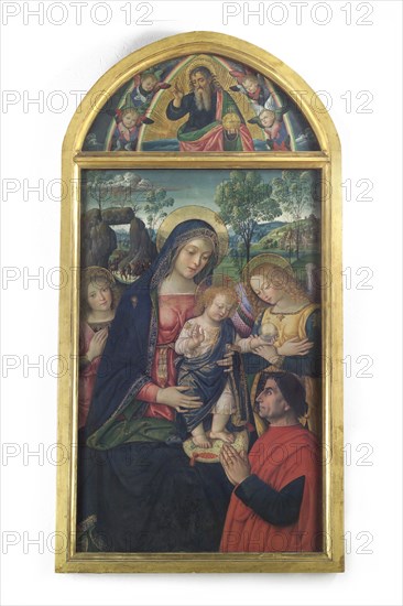 Bernardino di Betto, known as Pinturicchio, Madonna and Child, angels and the work of art's commissioner