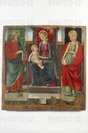 Pietro Paolo Agabiti, Triptych depicting the Madonna and Child with Saint Mark the Evangelist and Saint Mary Magdalene, 1511