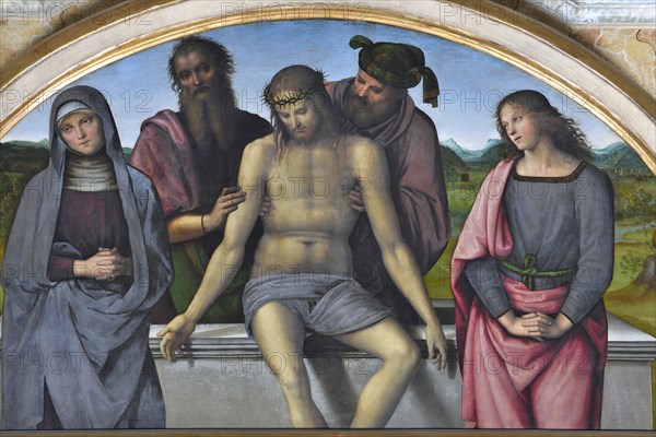 Pietro Vannucci known as Il Perugino, Altarpiece from Fano (Virgin and Child with Saints John the Baptist, Louis of Toulouse, Francis of Assisi, Peter and Mary Magdalene; Piet