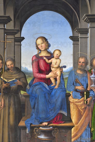 Pietro Vannucci known as Il Perugino, Fano Altarpiece (Virgin and Child with Saints John the Baptist, Louis of Toulouse, Francis of Assisi, Peter and Mary Magdalene), oil on pa