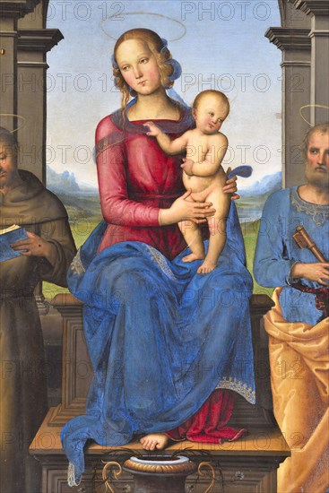 Pietro Vannucci known as Il Perugino, Fano Altarpiece (Virgin and Child with Saints John the Baptist, Louis of Toulouse, Francis of Assisi, Peter and Mary Magdalene), oil on pa