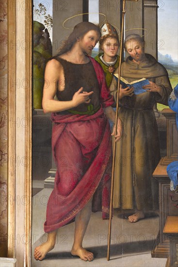 Pietro Vannucci known as Il Perugino, Fano Altarpiece (Virgin and Child with Saints John the Baptist, Louis of Toulouse, Francis of Assisi, Peter and Mary Magdalene), oil on pa