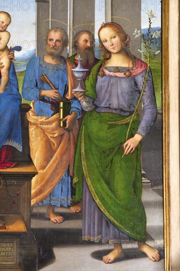Pietro Vannucci known as Il Perugino, Fano Altarpiece (Virgin and Child with Saints John the Baptist, Louis of Toulouse, Francis of Assisi, Peter and Mary Magdalene), oil on pa