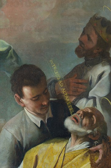 Francesco Silva (attrib.), Saints Louis King of France, Andrea Avellino and Emilio at the foot of the Cross