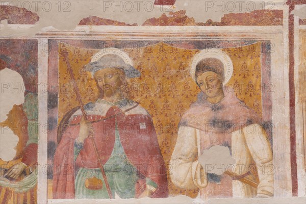 Girolamo di Matteo da Gualdo Tadino, Saints Rocco and Amico, 1506, fresco.