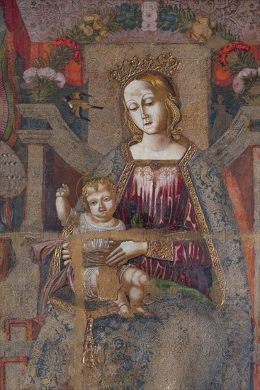 Bernardino di Mariotto, Madonna with Child Enthroned, St. Francis of Assisi, St. Anthony of Padua, St. John the Baptist and musician