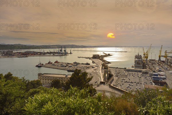 Ancona (Italy, Marches), panorama from San Ciriaco on the port (sunset)