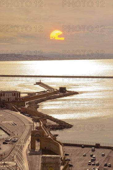 Ancona (Italy, Marches), panorama from San Ciriaco on the port (sunset)