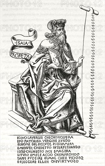 The prophet Isaiah, holding a saw in his hand, the instrument with which he was tortured