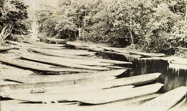 Canoes along the river bank, West Africa
