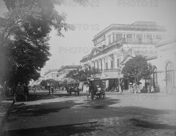 Street in Calcutta lined with colonial buildings