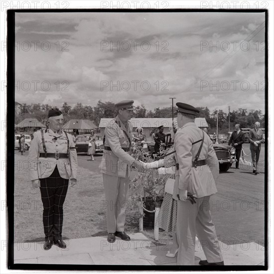 HM the Queen Mother at Cameronians (Scottish Rifles) Camp, Nairobi