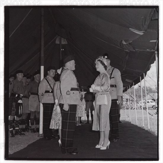 HM the Queen Mother at Cameronians (Scottish Rifles) Camp, Nairobi