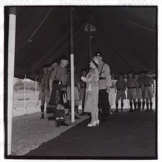 HM the Queen Mother at Cameronians (Scottish Rifles) Camp, Nairobi