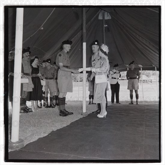 HM the Queen Mother at Cameronians (Scottish Rifles) Camp, Nairobi