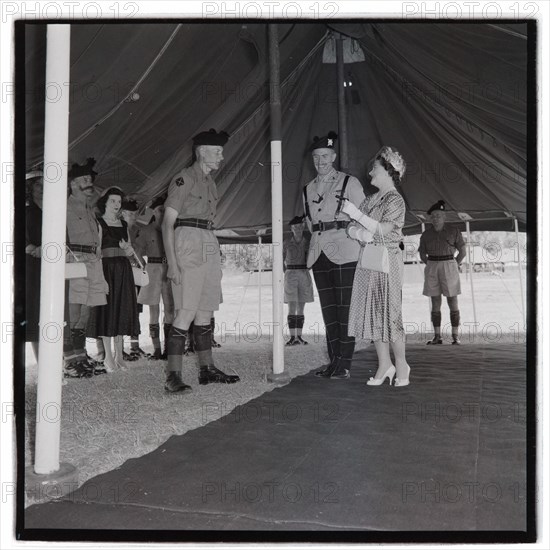 HM the Queen Mother at Cameronians (Scottish Rifles) Camp, Nairobi