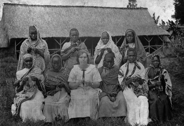 May Bungey with a group of African women