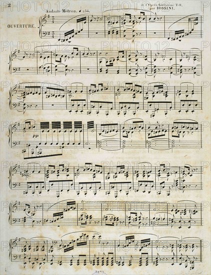 Gioacchino Rossini (1792-1868). Italian composer. Sheet music of "William Tell". French-language opera in four acts. It was first performed by the Paris Opera at the Salle Le Peletier on 3 August 1829. Music Library of the Court. Turin, Italy.
