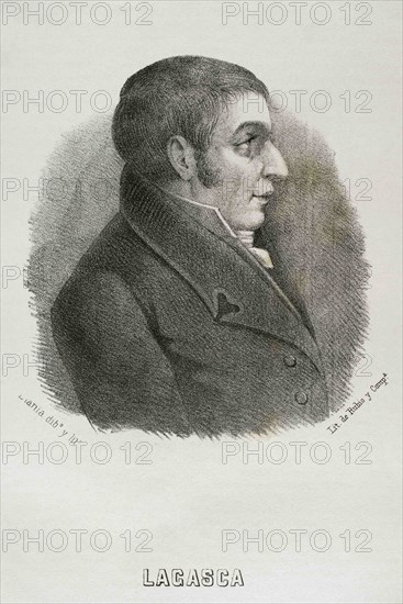 Mariano Lagasca y Segura (1776-1839). Spanish botanist. Director of the Royal Botanical Garden of Madrid. Illustration by Santiago Llanta. Lithography. Cronica General de España, Historia Ilustrada y Descriptiva de sus Provincias. Aragon, 1866.