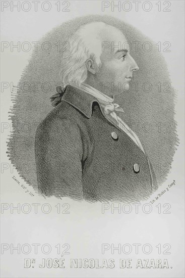 Jose Nicolas de Azara (1730-1804). Spanish politician and diplomat. Portrait. Illustration by Llanta. Lithography. Cronica General de España, Historia Ilustrada y Descriptiva de sus Provincias. Aragon, 1866.