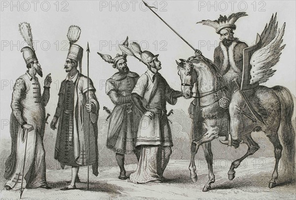 Ottoman Empire. Turkey. Turkish troops from 1540-1580. Historia de Turquia, 1840. Engraving by Lemaitre and Masson. Historia de Turquia, by Joseph Marie Jouannin (1783-1844) and Jules Van Gaver, 1840.