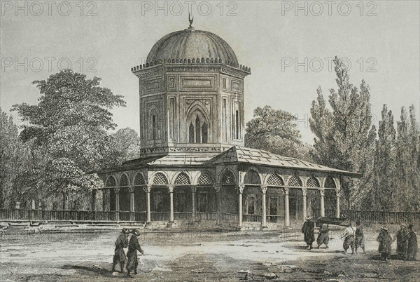 Ottoman Empire. Turkey, Constantinople (today Istanbul). Exterior of Mausoleum of Suleymaniye I. Suleymaniye Mosque Complex, 16th century. Engraving by Lemaitre, J. Arnout and Lepetit. Historia de Turquia by Joseph Marie Jouannin (1783-1844) and Jules Van Gaver, 1840.