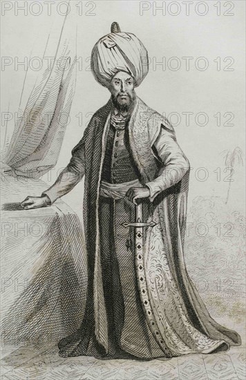 Selim II (1524-1574). Also known as Selim the Blond or Selim he Drunk. Ottoman sultan from 1566. Engraing by Lemaitre, Masson and Lesueur. Historia de Turquia by Joseph Marie Jouannin (1783-1844) and Jules Van Gaver, 1840.
