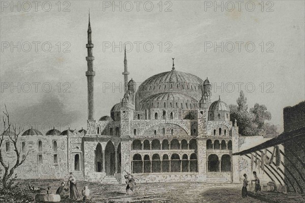 Ottoman Empire. Turkey. Constantinople (today Istanbul). The Mosque of the Valide Sultan. It was built, between 1708 and 1710, by Sultan Ahmed III in honour of his mother Emetullah Rabia Gulnus Sultan. Engraving by Lemaitre and J. Arnaut. Historia de Turquia by Joseph Marie Jouannin (1783-1844) and Jules Van Gaver, 1840.