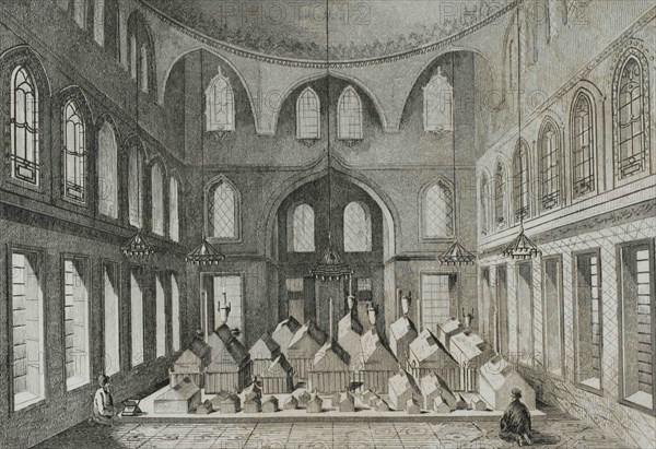 Ottoman Empire. Turkey. Constantinople (today Istanbul). Tomb of Turhan Hatice Valide Sultan (1627-1683). Haseki Sultan of the Ottoman Sultan Ibrahim (reign 1640-1648), and Valide Sultan as mother of Mehmed IV. Engraving by Lemaitre, Dumouxa and Traversier. Historia de Turquia by Joseph Marie Jouannin (1783-1844) and Jules Van Gaver, 1840.