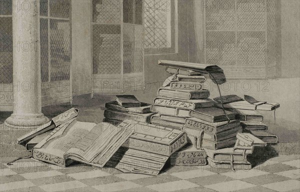 Ottoman Empire. Turkish books. Engraving by Lemaitre. Historia de Turquia by Joseph Marie Jouannin (1783-1844) and Jules Van Gaver, 1840.
