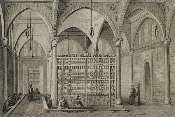 Ottoman Empire. Turkey. Constantinople (Istanbul). Library of Raghib Pasha. Interior. Engraving by Lemaitre. Historia de Turquia by Joseph Marie Jouannin (1783-1844) and Jules Van Gaver, 1840.