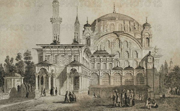 Ottoman Empire. Turkey. Selim I Mosque (1520-1527). It was erected by the Ottoman Sultan Suleyman I the Magnificent in honor or his father Selim I, died in 1520. Engraving by Lemaitre. Historia de Turquia by Joseph Marie Jouannin (1783-1844) and Jules Van Gaver, 1840.