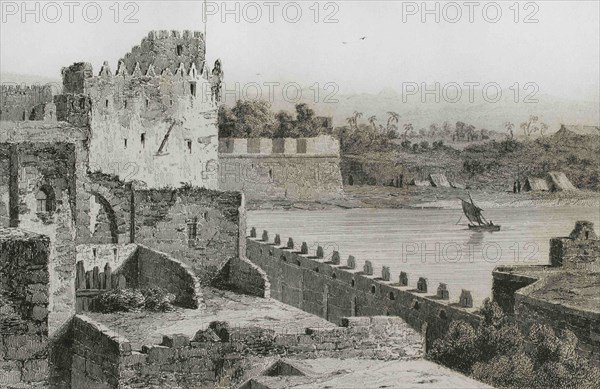Ottoman domination. Acre (today Akko in northern territory of Israel). Walls of Saint Jean d'Acre. Engraving, 19th century. Engraving by Lemaitre.  Historia de Turquia by Joseph Marie Jouannin (1783-1844) and Jules Van Gaver, 1840.
