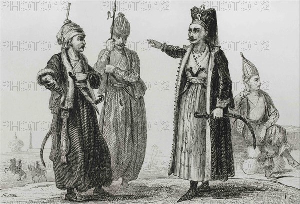 Ottoman Empire. Turkey. Janissaries. Engraving by Lemaitre, Lalaisse and Chaillot. Historia de Turquia by Joseph Marie Jouannin (1783-1844) and Jules Van Gaver, 1840.